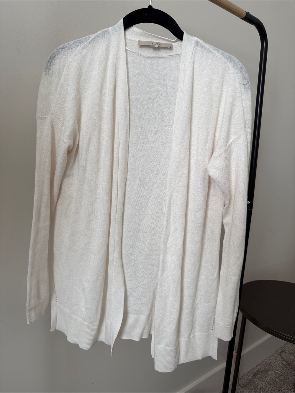 LOFT Cream Open-Front Lightweight Fine Knit Cardigan